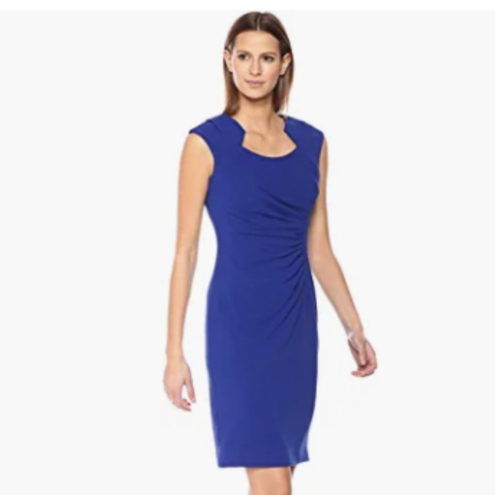 Calvin Klein Women's Ultramarine Cap Sleeve Side Ruched Sheath Dress - Size 6